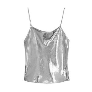 Alice + Olivia Harmon draped silk-blend silver top